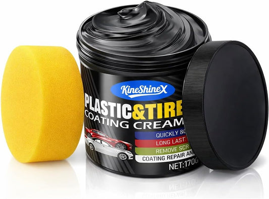 Black Trim Restorer, Plastic Restorer for Cars - Restore Faded Bumpers, Plastic, Trim, Vinyl & Rubber - Car Detailing Kit Tire Shine Applicator Shiny Stuff for Jeep, Truck Car Accessories - 6oz Paste