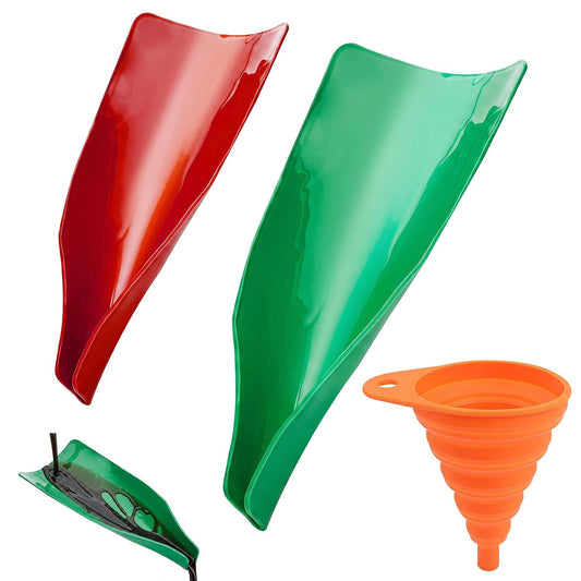 Flexible Oil Drain Funnel Set, 3PCS Reusable Silicone Foldable Oil Funnel for Spill-Free Oil Change, Moldable Draining Tool for Car Truck Motorcycle Garage Use