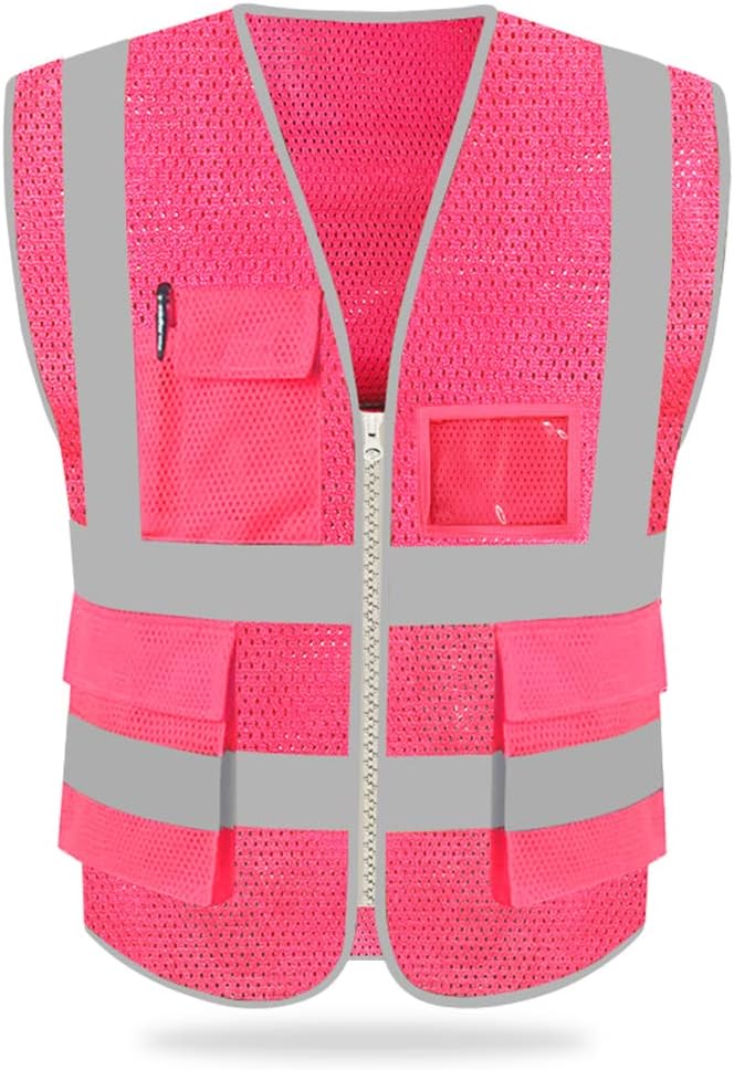 HYCOPROT High Visibility Mesh Safety Reflective Vest with Pockets and Zipper, Meets ANSI/ISEA Standards