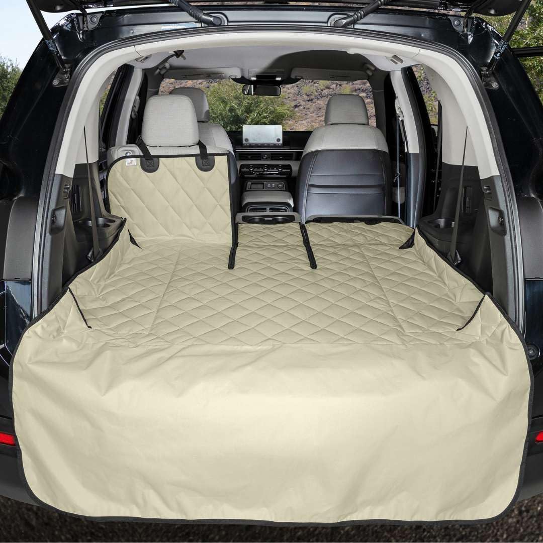 4Knines Split Cargo Liner for SUV – For Dogs & Pets, Heavy-Duty, Waterproof Trunk Mat & Cargo Cover – Fits 60/40 Split Bench & Armrest Pass-Through – Machine Washable, Non-Slip, Durable (Large, Black)