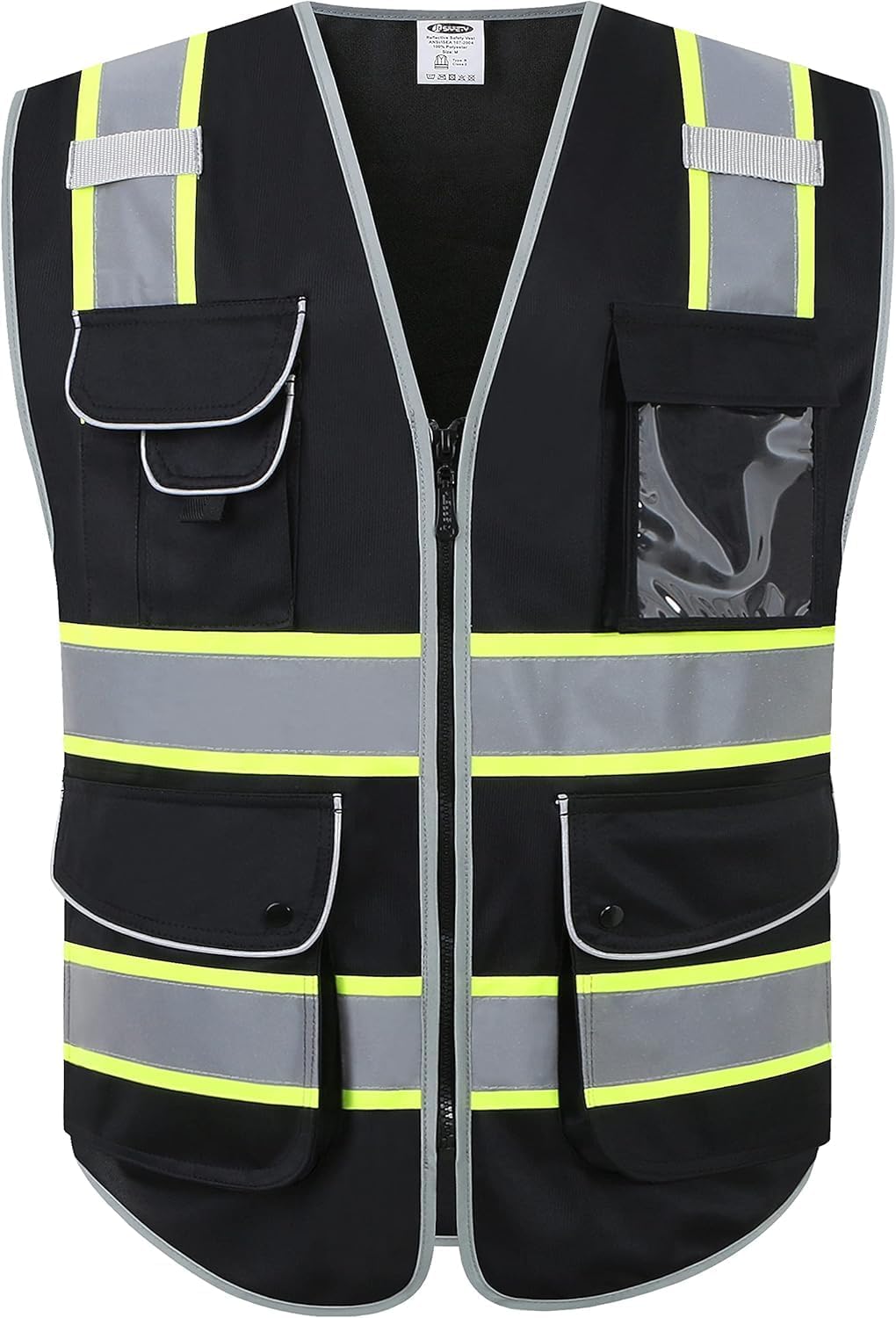 JKSafety 9 Pockets Class 2 High Visibility Zipper Front Safety Vest With Reflective Strips,Meets ANSI/ISEA Standard (Large, 150-Yellow) - Colors B