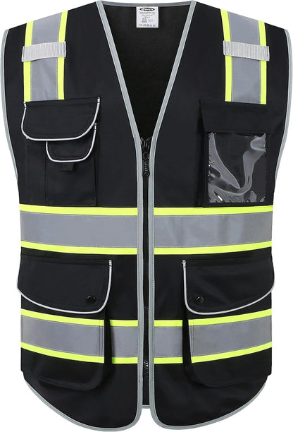 JKSafety 9 Pockets Class 2 High Visibility Zipper Front Safety Vest With Reflective Strips,Meets ANSI/ISEA Standard (Large, 150-Yellow) - Colors B