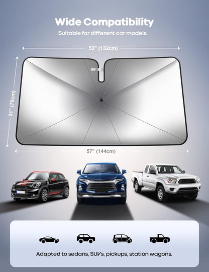 Lamicall Car Windshield Sunshade Umbrella - Foldable Car Windshield Sun Shade Cover, 5 Layers UV Block Coating, 52"x31" Front Window Heat Insulation Protection, for Auto Sedan, SUV Windshield