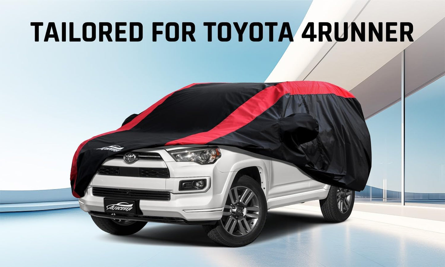 Car Cover Waterproof All Weather Protection with Red Stripe Design, Universal Fit Toyota Camry Solara, Ford Fusion, Kia Stinger Optima, Nissan Maxima, VW Passat, Subaru Legcy