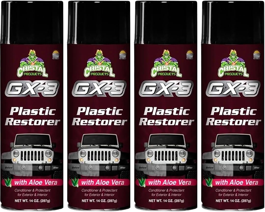 Cristal Products GX-3 Plastic Restorer – Black Plastic Restorer for Cars & Automotive Trim Restorer – Interior Car Cleaner & Exterior Faded Plastic, Vinyl & Rubber Renewer with Aloe Vera (8 fl oz)