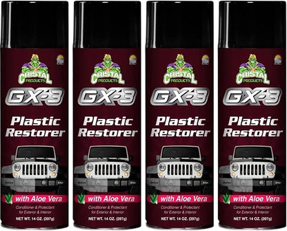 Cristal Products GX-3 Plastic Restorer – Black Plastic Restorer for Cars & Automotive Trim Restorer – Interior Car Cleaner & Exterior Faded Plastic, Vinyl & Rubber Renewer with Aloe Vera (8 fl oz)