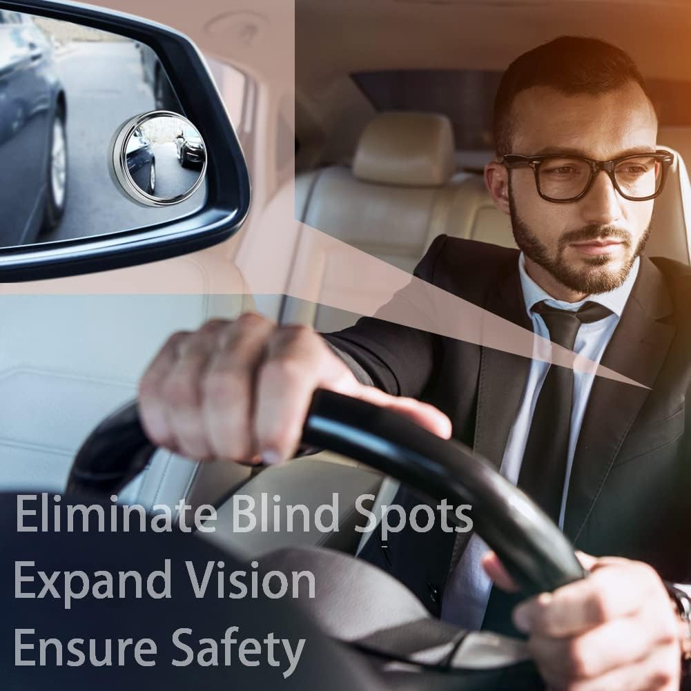 OBTANIM 4 Pack Blind Spot Mirror 2 Inch Angle Adjustable HD Glass Round Car Side Rear View Convex Mirror Accessories with Frame for Car SUV Trucks Motorcycles