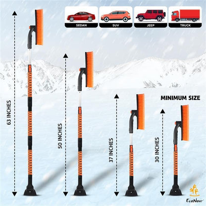 EcoNour 27" 3 in 1 Snow Brush with ice Scraper for car Windshield and Window | 360° Aluminum Rotatable Snow Brush for car | Winter Snow Removal Tools with Detachable Foam Grip | Winter Car Accessories