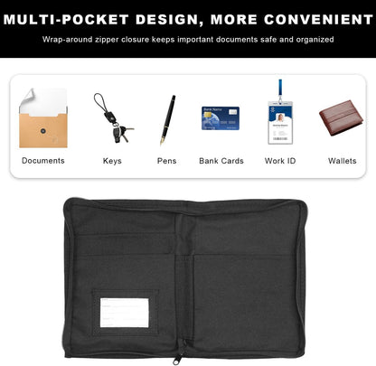 Car Registration Insurance Holder, Multipurpose Glove Box Organizer Car Manual Holder Zippered Case, Vehicle Document Organizer for Essential Gadgets, Driver License, Cards