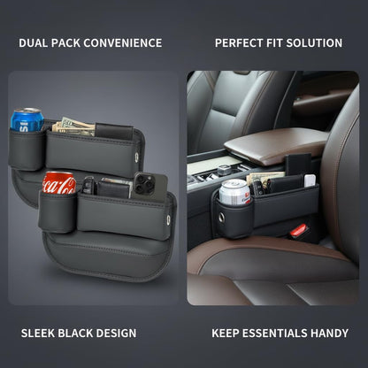 2-Pack Car Seat Gap Filler Organizer with Cup Holder - Premium Leather - Universal Fit - Keeps Cans/Phone/Keys/Wallets Organized