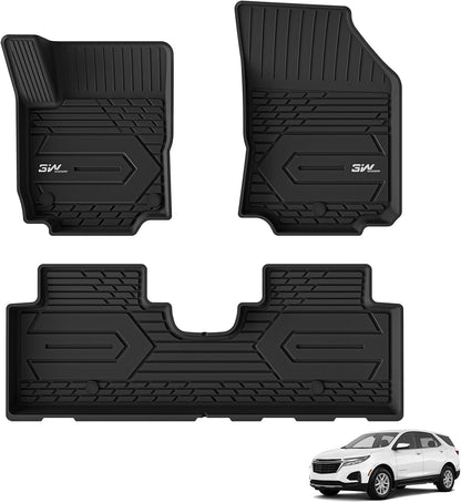 3W Floor Mats & Cargo Liner Fit for 2021 2022 2023 2024 2025 2026 Chevy Tahoe/GMC Yukon/Cadillac Escalade 7 Seat, TPE All Weather Custom Fit Car Accessories Heavy Duty Rubber Full Set Trunk Mats - Colors A