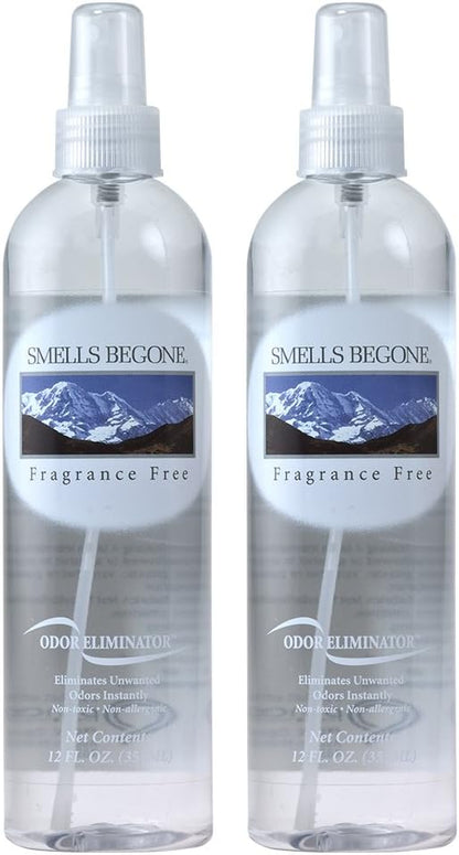 SMELLS BEGONE Air Freshener Spray - Odor Eliminator - Eliminates Odors from Smoke, Trash Cans, Pets, Cars and Boats - Fragrance Free - 12 Ounce