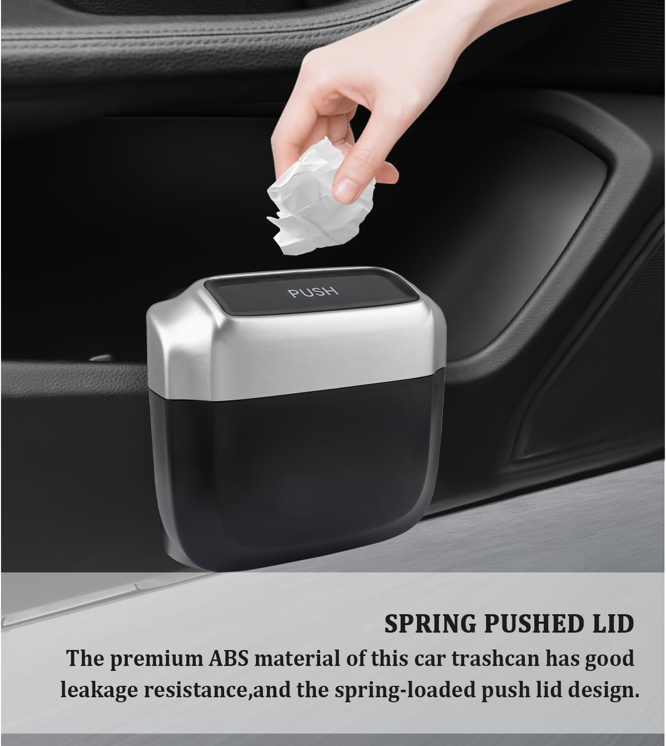 IHOTDER 2PCS Car Trash Can with Lid + 60PCS Garbage Bags,Mini Trash Can Interior Accessories for Door/Seat/Center Console/Home/Office,Multifunctional Car Organizers and Storage (Black)