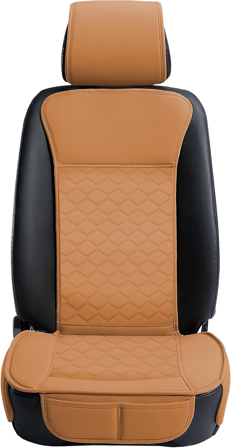 Elantrip 2PCs Front Car Seat Covers Leather Water Proof Seat Protector Universal fit for Most Cars SUVs and Trucks Black