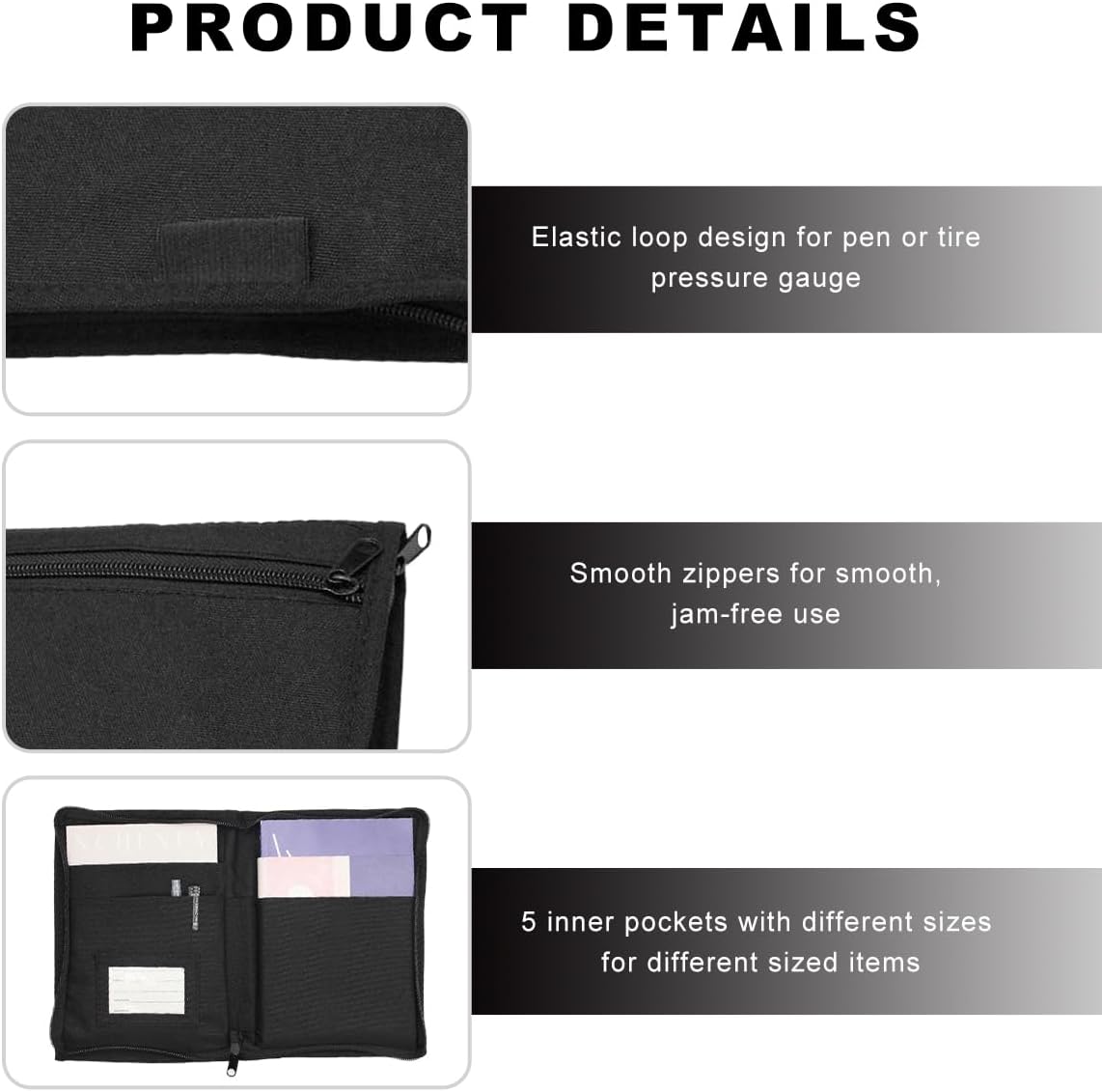 Car Registration Insurance Holder, Multipurpose Glove Box Organizer Car Manual Holder Zippered Case, Vehicle Document Organizer for Essential Gadgets, Driver License, Cards