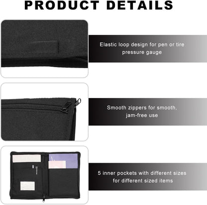 Car Registration Insurance Holder, Multipurpose Glove Box Organizer Car Manual Holder Zippered Case, Vehicle Document Organizer for Essential Gadgets, Driver License, Cards