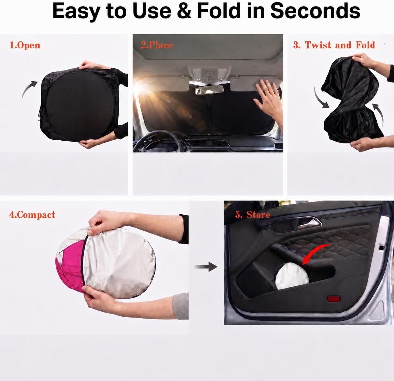 Car Windshield Sun Shade, Funny Cartoon Eyes Sun Visor for Car Windshield Universal Fits Sedan Compact Car Hatchback SUV, UV Heat Protection - 59 x 27.5