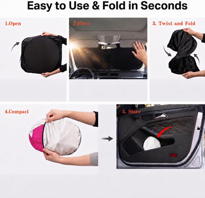 Car Windshield Sun Shade, Funny Cartoon Eyes Sun Visor for Car Windshield Universal Fits Sedan Compact Car Hatchback SUV, UV Heat Protection - 59 x 27.5