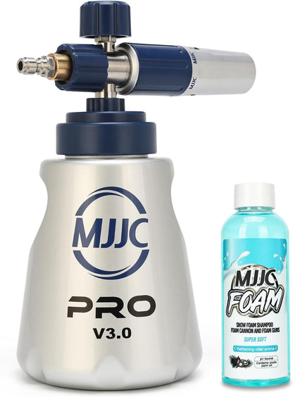 MJJC PRO V3.0 Ultimate Foam Cannon for Pressure Washers – Professional Car Wash Accessory Kit with Thick Foam, Stainless Steel, 44 fl oz Bottle (Pro V3.0 (1/4" Quick Connector) + SOAP Sample)