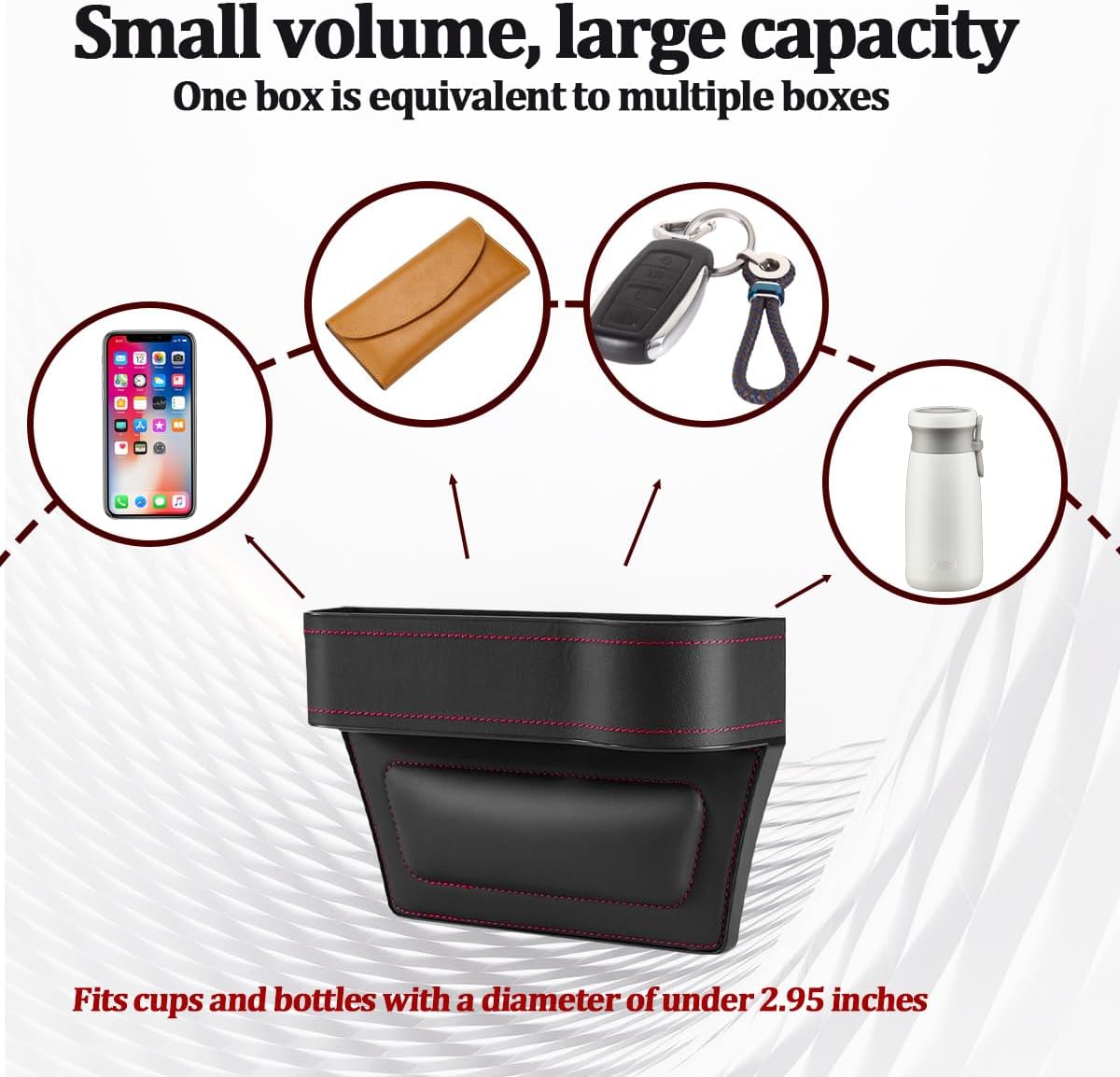 2PCS Car Seat Gap Filler Organizer, Leather Multi-Functional Vehicle Console Gap Pocket Organizer with Cup Holder, Automotive Seat Crevice Filler Storage Box, Universal for Vehicles (Black)
