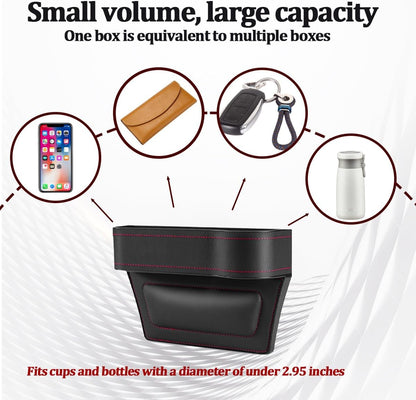 2PCS Car Seat Gap Filler Organizer, Leather Multi-Functional Vehicle Console Gap Pocket Organizer with Cup Holder, Automotive Seat Crevice Filler Storage Box, Universal for Vehicles (Black)