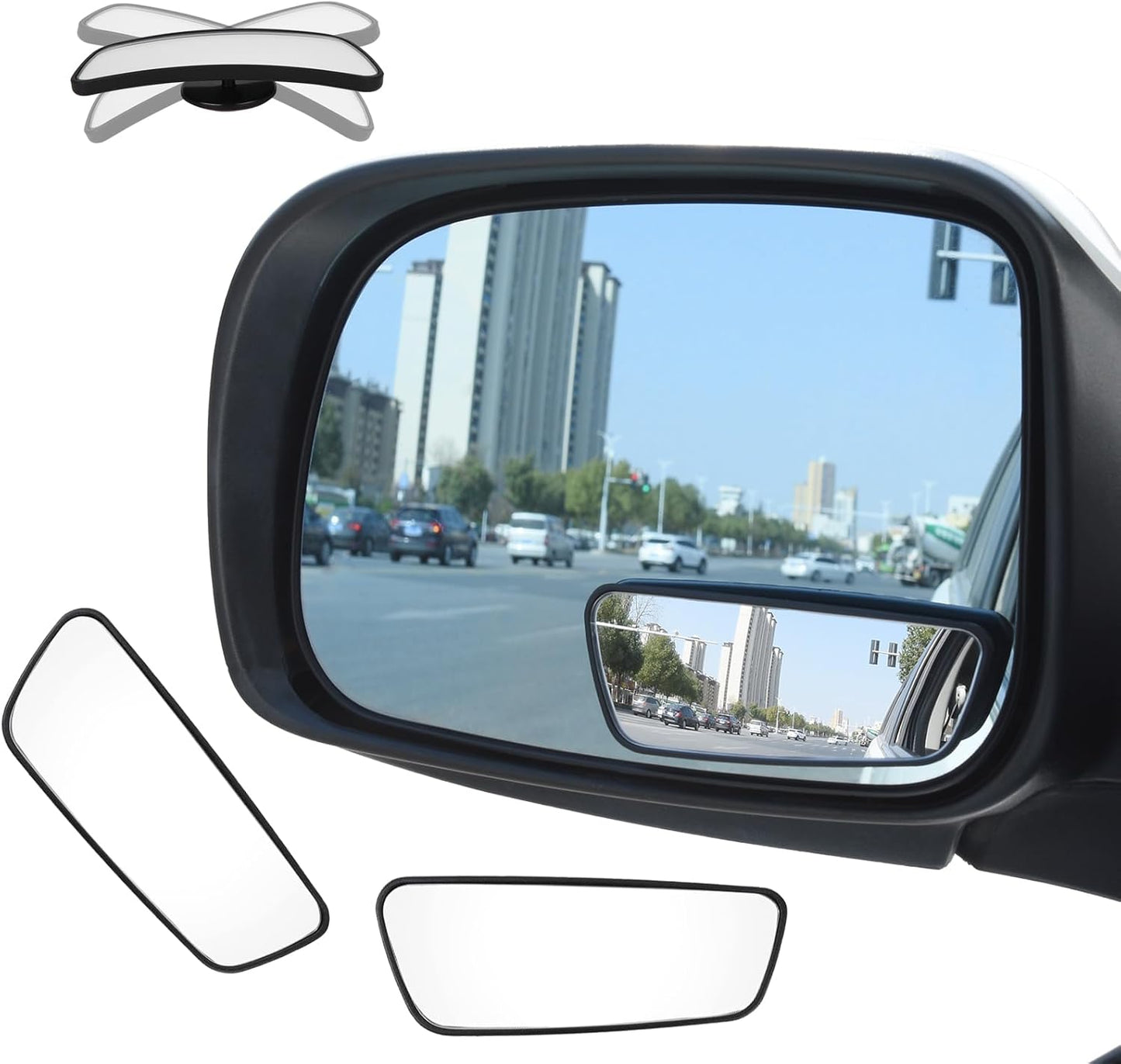 Upgrade HD Glass Wide Angle Blind Spot Mirror, Frameless 360 Adjustable Convex Rear View Mirror for Cars, Trucks and SUV - Big Fan Shaped 2pcs