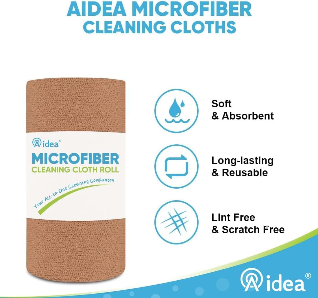 AIDEA Microfiber Cleaning Cloth Roll, Grey 75PK, Reusable Paper Towels Tear Away Cloth, Microfiber Towels for Cars, Wash Cloths, Lint Free Rags for House, Kitchen,Window,Cleaning Supplies 11.5"×11.5"