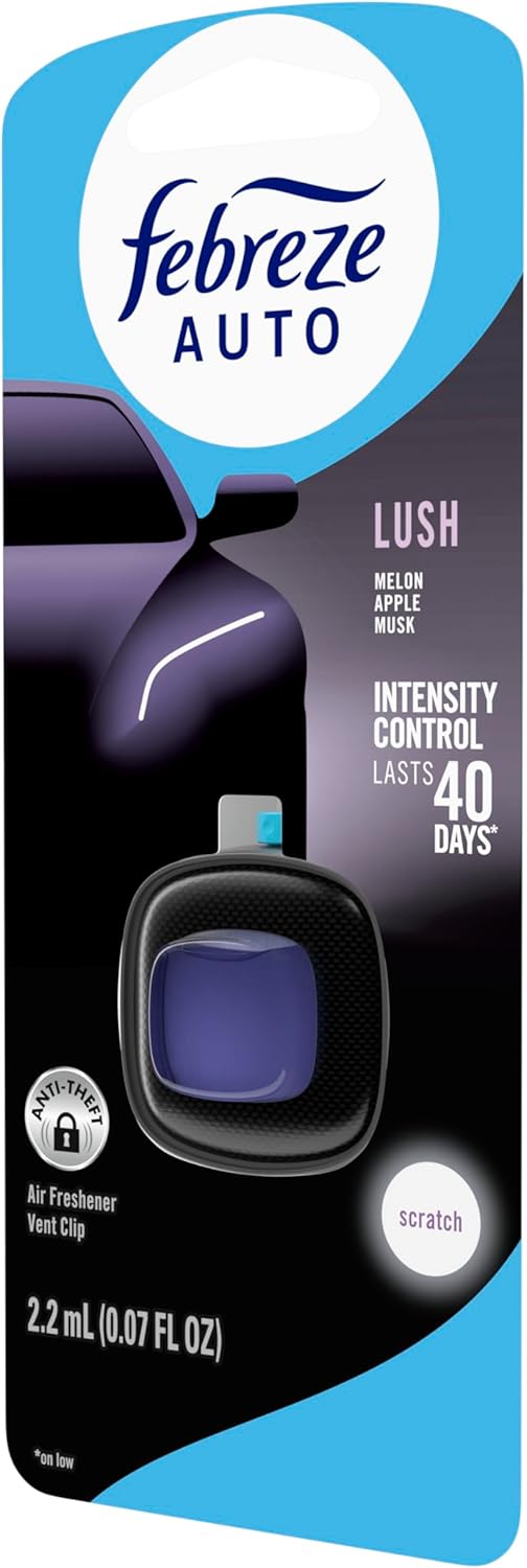 Febreze AUTO Air Freshener, Odor-Fighting Automotive Vent Clip, Midnight Storm Scent, 8 Count