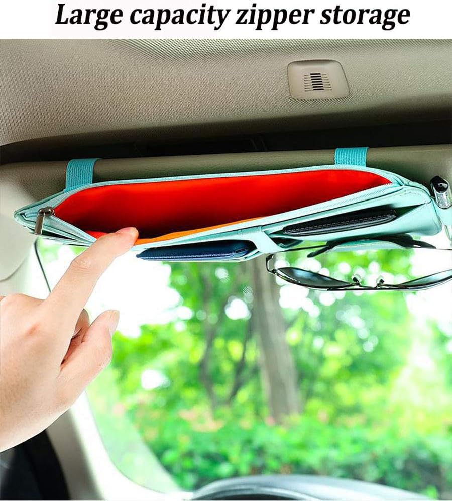 Car Visor Organizer, Auto Interior Accessories, Car Truck SUV Storage Pouch Holder, with Multi-Pocket Net Zipper (Black)