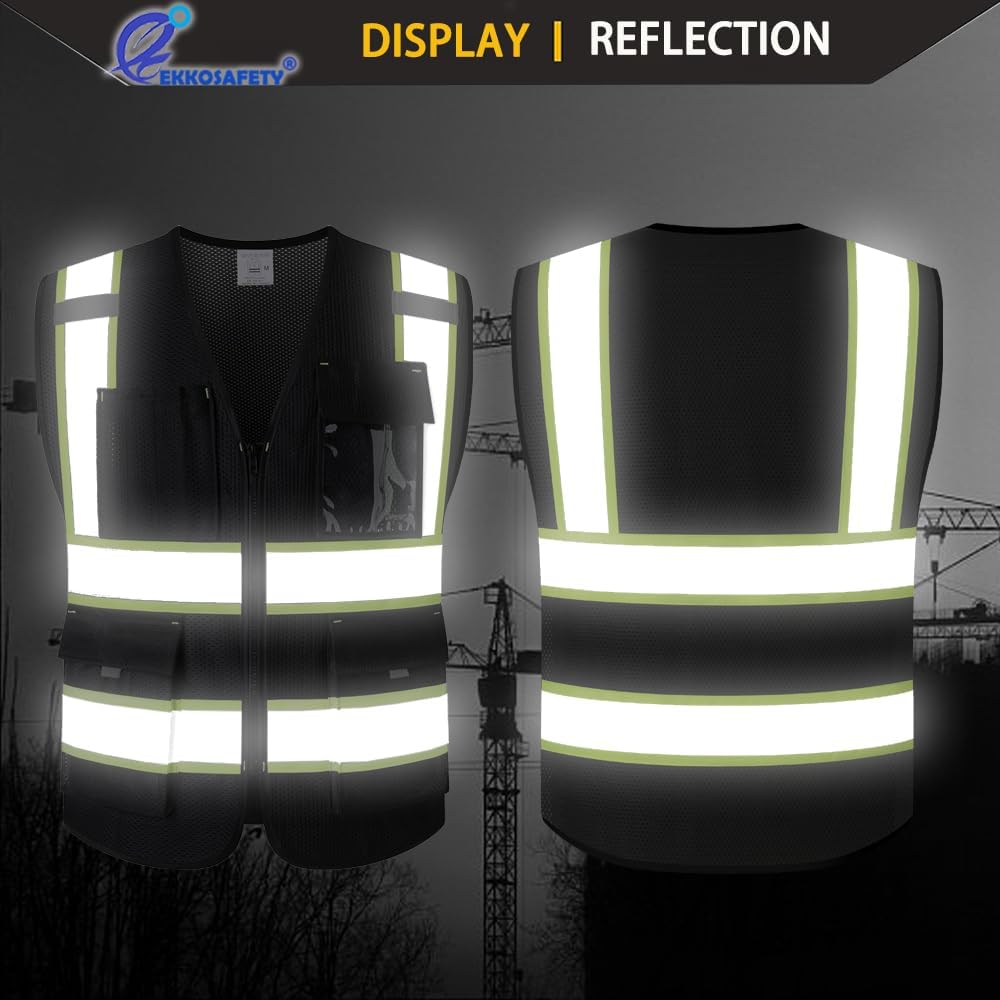 Reflective Mesh Safety Vest for Men Women with 5 Pockets and Zipper Front High Visibility Mesh Vest Hi Vis Construction Work Vest,Meets ANSI/ISEA Standards(EK175-Yellow-L)