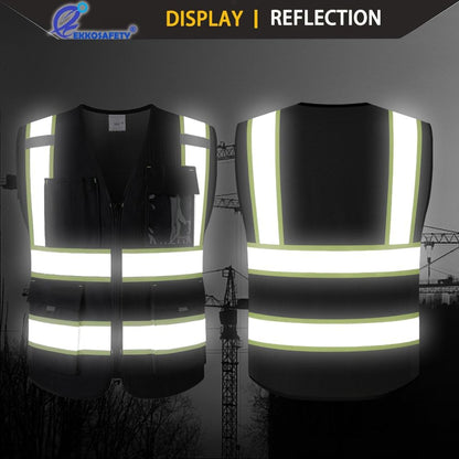 Reflective Mesh Safety Vest for Men Women with 5 Pockets and Zipper Front High Visibility Mesh Vest Hi Vis Construction Work Vest,Meets ANSI/ISEA Standards(EK175-Yellow-L)