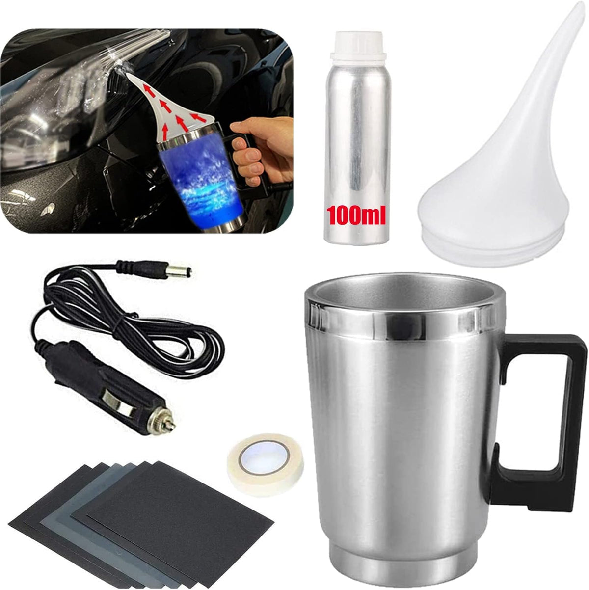 Headlight Restoration Car Headlight Lens Scratch Repair Polish Tool with 100 ml Restoration Liquid,Auto Headlight Vapor Renovation Kit with UV Block Coat to Remove Yellowing/Scratch/Haze/Oxidation