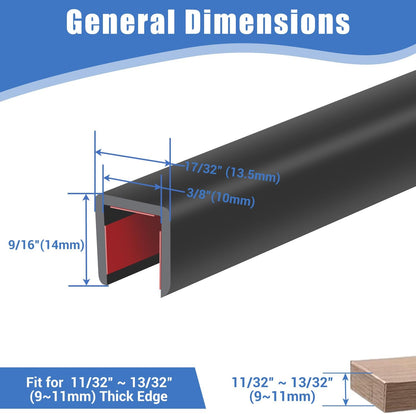 Rubber Edge Trim, Self-Adhesive Rubber Edge Trim, Edge Protector for Sheet Metal, EPDM Material, Fit 1/16"(1.0mm), Length 10Ft, Black Color, U Channel Edge Trim - Colors A