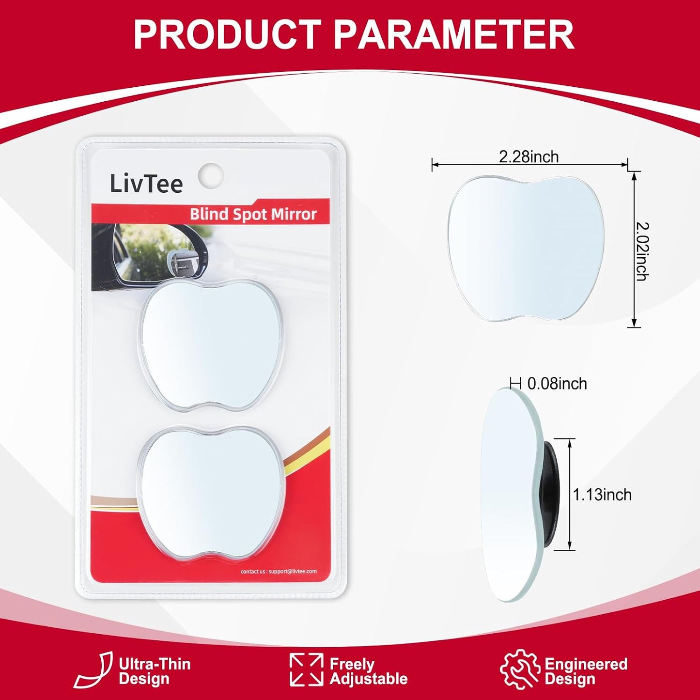 LivTee Blind Spot Mirrors, HD Glass Frameless Convex Rear View Mirrors, Wide Angle Adjustable Stick for Side Mirror, Automotive Exterior Accessories for Car, SUV & Trucks, Pack of 2