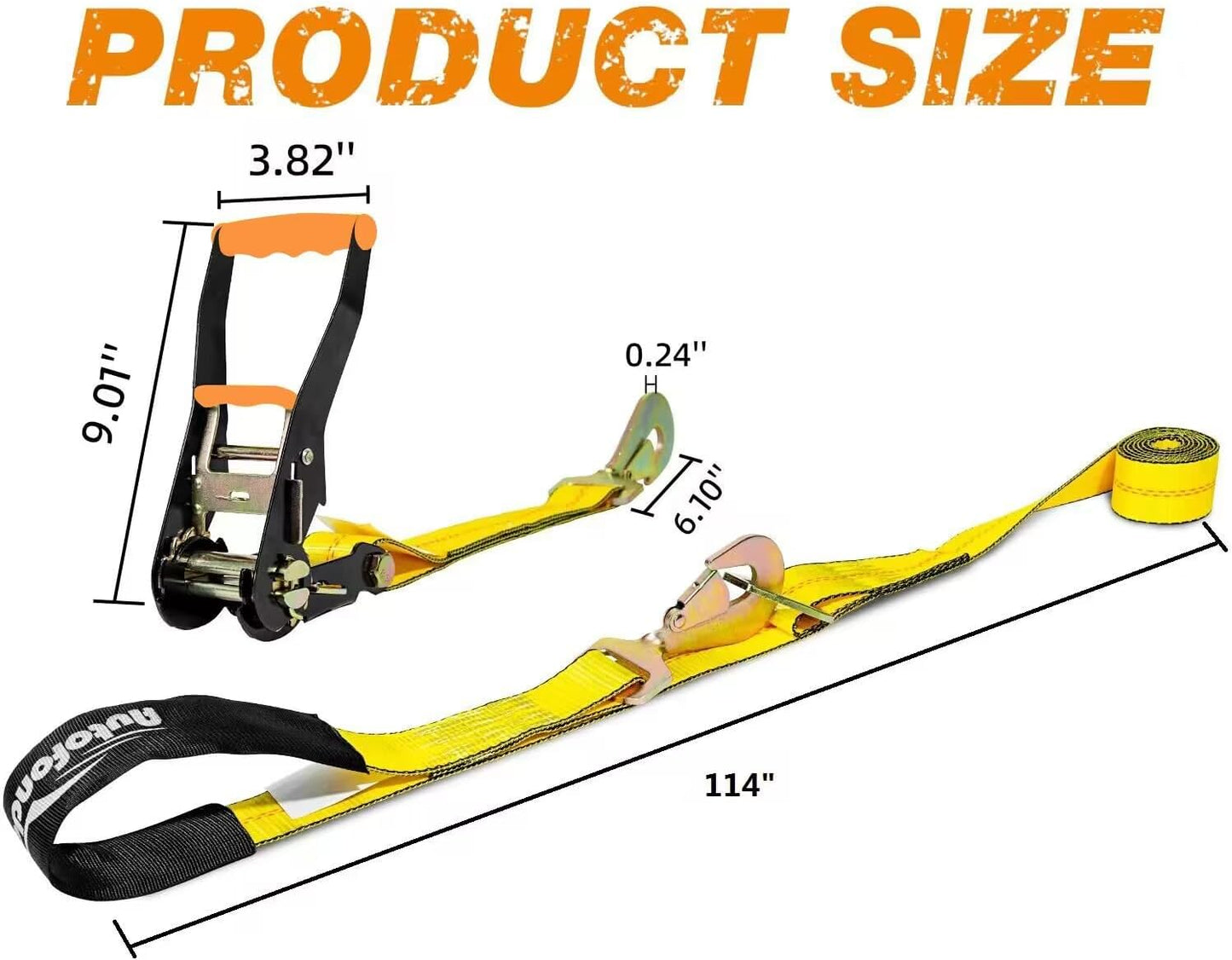 Heavy Duty Adjustable Car Tie Down Kit with Snap Hooks -Break Strength 10,000 lbs-Working Load 3333 lbs-Bonus Includes 4 Pack 36" Axle Straps with D-Ring(Yellow)