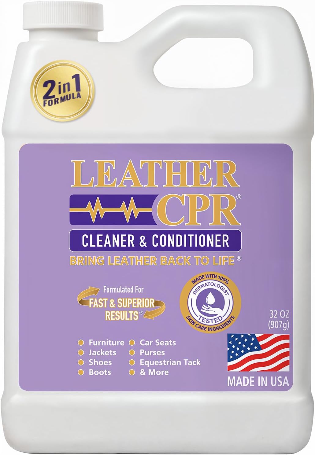 Leather CPR Cleaner and Conditioner 18oz. Bring Leather Back To Life on Furniture, Car Seats, Handbags, Jackets, Boots, Saddles, Purses & Shoes. Restores Shine, Softness & Color to Real Leather