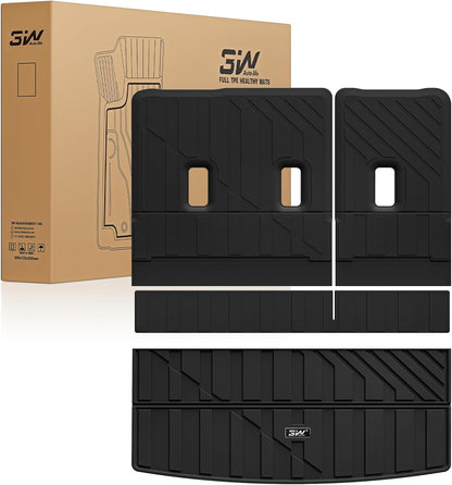 3W Floor Mats & Cargo Liner Fit for 2021 2022 2023 2024 2025 2026 Chevy Tahoe/GMC Yukon/Cadillac Escalade 7 Seat, TPE All Weather Custom Fit Car Accessories Heavy Duty Rubber Full Set Trunk Mats - Colors B