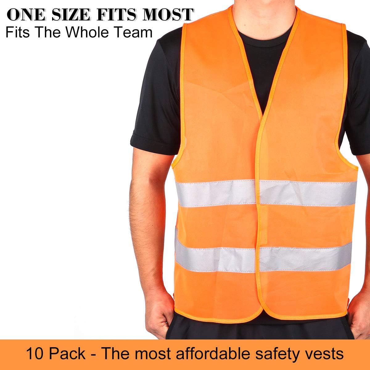 DUSKCOVE 10 Pack High Visibility Safety Vest for Traffic Work, Running, Surveyor and Security Guard - Construction Vest with 2 Reflective Strips, Made from Breathable and Neon Yellow Mesh Fabric
