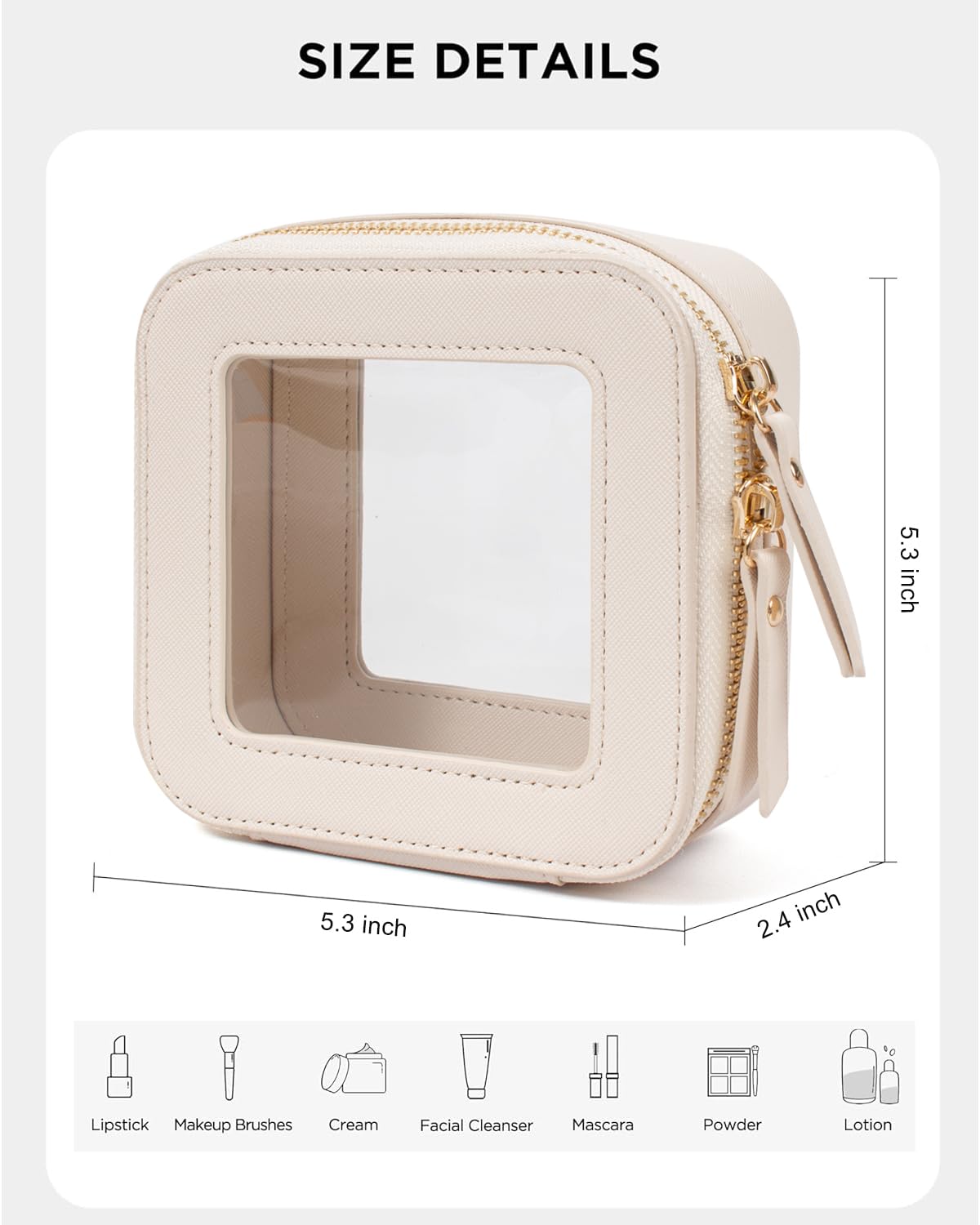 LETGO Clear Makeup Bags, TSA Approved Toiletry Bag with Zipper, Clear Makeup Organizer Fit Carry-on Travel Essentials,Clear Cosmetic Bags for Women Men (C-Beige)
