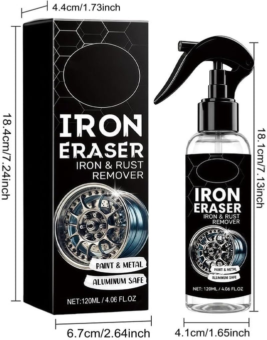 120ML Iron Eraser Rust Remover Spray, Iron Eraser Iron and Rust Remover for Car Wheels and Paint, Fast Acting Rust and Brake Dust Remover, Professional Automotive Surface Cleaning(2PCS)
