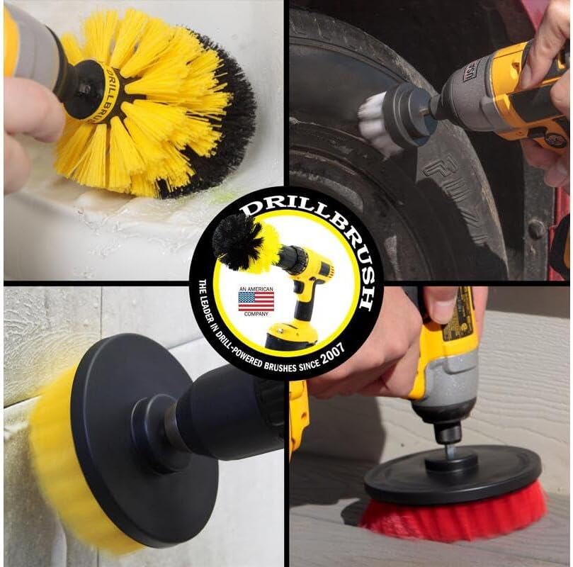 Interior Car Detailing Drill Brush Set - Soft Bristle Power Scrubber Attachments for Cleaning Car, Truck, Upholstery, Carpet, Leather, Seats, Wheels, Rims, Dash, Console, & Trim - Nylon Auto Scrubber