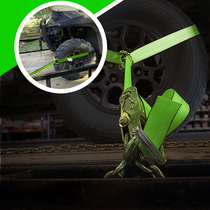 Heavy Duty Car Tie Down Straps (4PK) - 2" x 96" - 3,300 lbs Safe Working Load - Wheel Straps Comes with 5/16" Tow Hooks (Green)