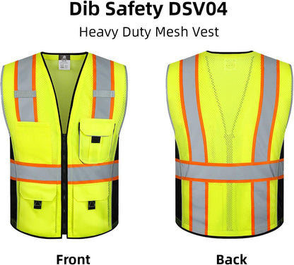 Dib Safety Reflective Mesh Vest ANSI Class 3, High Visibility with Pockets and Zipper, Made with 3M Reflective Tape, Yellow XL