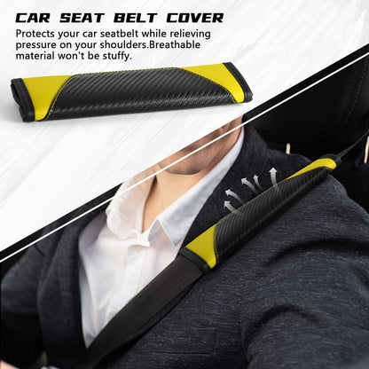 2PCS Car Seat Belt Cover Pad, Soft Carbon Fiber Leather Seatbelt Shoulder Protector for a More Comfortable Driving, Universal Safety Belt Strap Cover to Protect Your Neck (Blue)