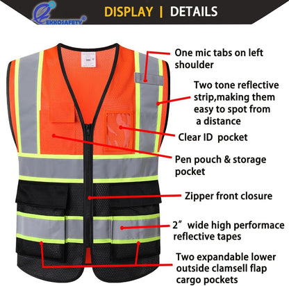 Reflective Mesh Safety Vest for Men Women with 5 Pockets and Zipper Front High Visibility Mesh Vest Hi Vis Construction Work Vest,Meets ANSI/ISEA Standards(EK175-Yellow-L)