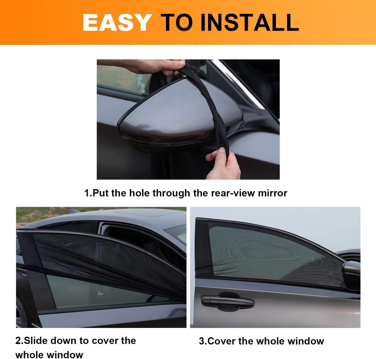 Car Rear Side Window Shades,2 Pack Breathable Mesh Car Window Screens Sun Shades Covers for Camping,Fit for 96% of Cars, Block Sun Glare,UV Protection,Privacy Protection