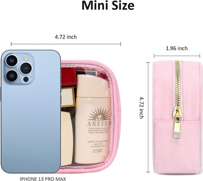 Small Clear Makeup Bag for Purse Small Cosmetic Bag Travel Size Toiletry Bags Cute Travel Makeup Bag,Coin Purse,Car Asscessories Organizer Storage Travel Essentials for Women Girls(Clear-Beige)