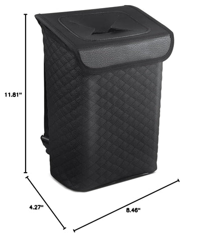 Tsumbay Car Trash Can with Lid, Leather Garbage Can, Leakproof and Removable Interior Liner, Multipurpose Hanging Garbage Bin with Quick Access Magnetic Opening, Trash Bin for Car (2 Gallon/7.5L)
