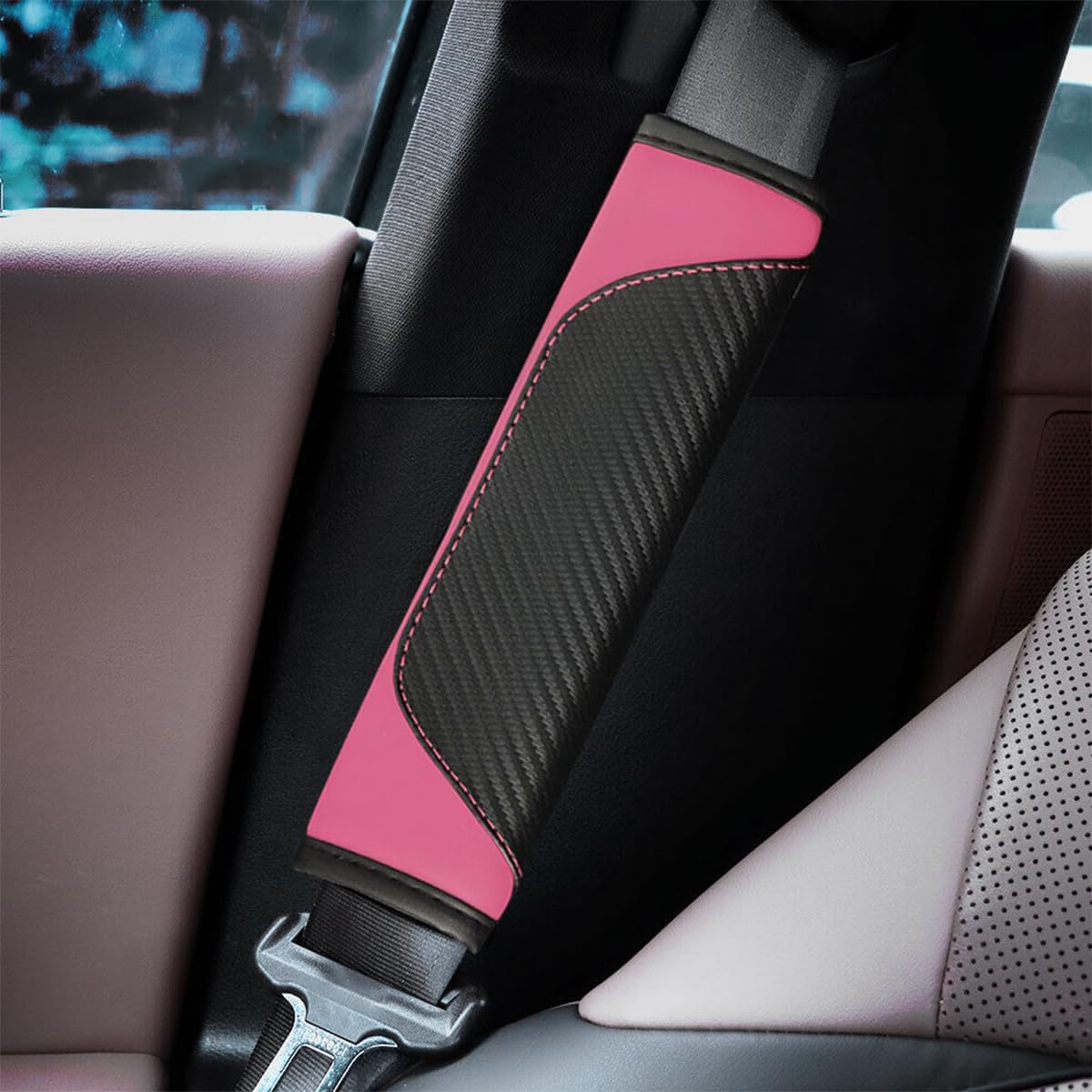 Osilly 2PCS Car Seat Belt Cover, Carbon Fiber Seatbelt Shoulder Protection, Soft Car Seat Belt Strap Cushion Protect Your Neck and Shoulder, Car Accessories Seat Belt Pad for Car Truck (Red)
