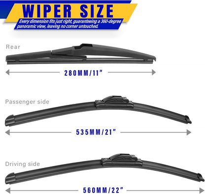 3 wipers Replacement for 2012-2018 Subaru Forester/2015-2019 Subaru Outback, Windshield Wiper Blades Original Equipment Replacement - 26"/17"/14" (Set of 3) U/J HOOK - Colors B